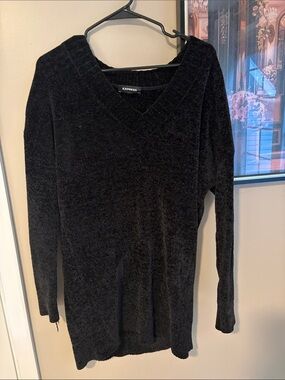 Express Black Chenille V-Neck Sweater